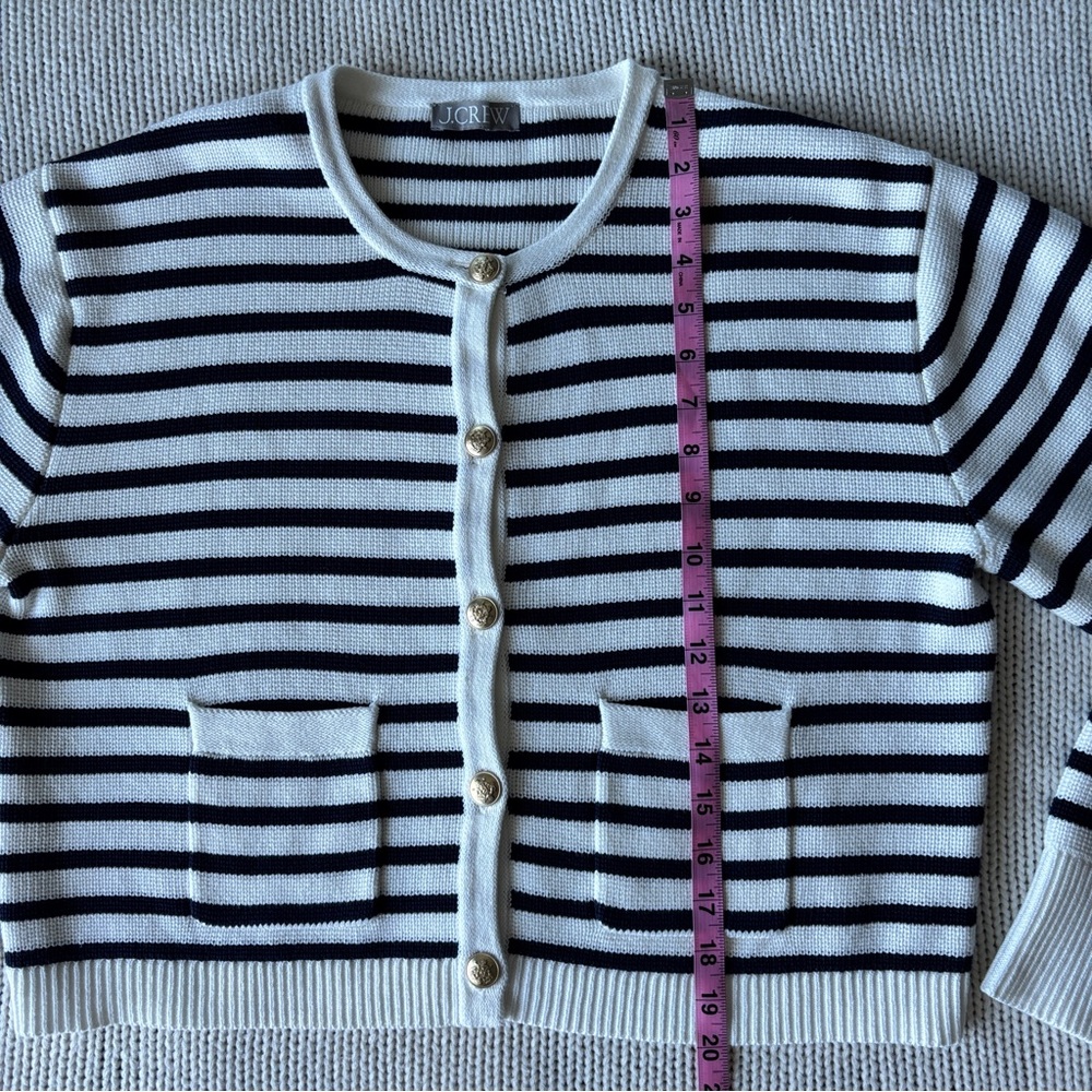 J. Crew Navy and White Striped Cropped Cardigan - Picture 6 of 13